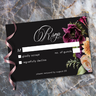 Cartons Réponse Mariage Romantique Floral Sombre Burgundy Noir