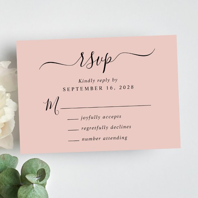Cartons Réponse Mariage rose pâle Chic Script (Créateur téléchargé)