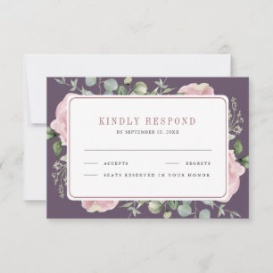 Cartons Réponse Mariage Rose Pâle Floral Eucalyptus Violet Poussié