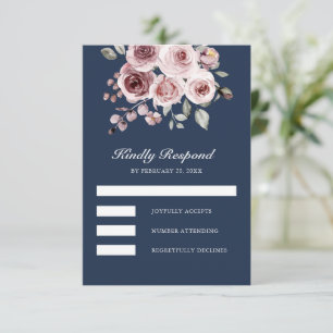 Cartons Réponse Mariage Rose Poussiéreux Rose Bleu Marine