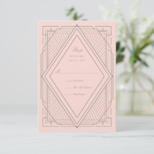 Cartons Réponse Mariage rose rose carreau Art déco