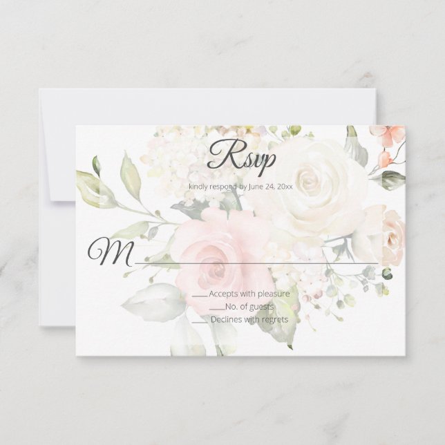 Cartons Réponse Mariage Roses Aquarelle Rose Pâle et Blanc | (Devant)