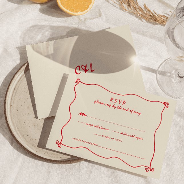 Cartons Réponse Mariage rouge Whimsical Rétro manuscrit (Créateur téléchargé)