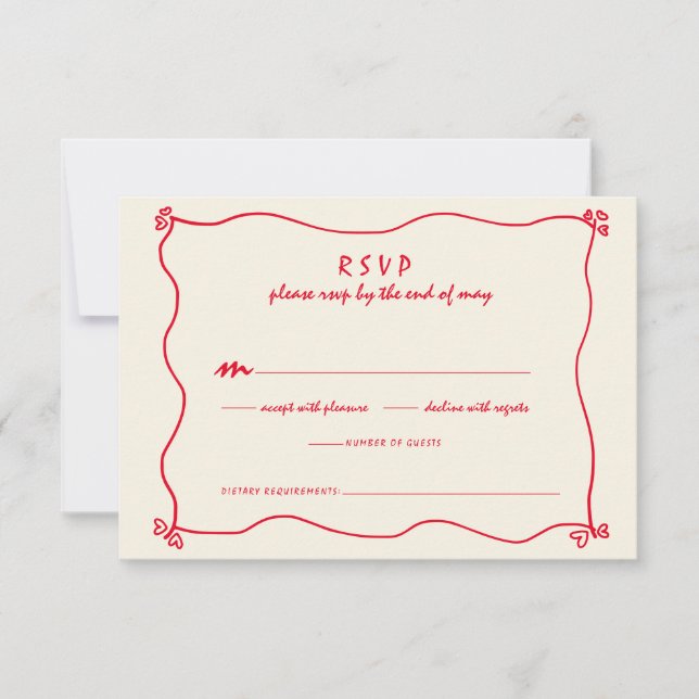 Cartons Réponse Mariage rouge Whimsical Rétro manuscrit (Devant)