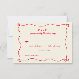 Cartons Réponse Mariage rouge Whimsical Rétro manuscrit