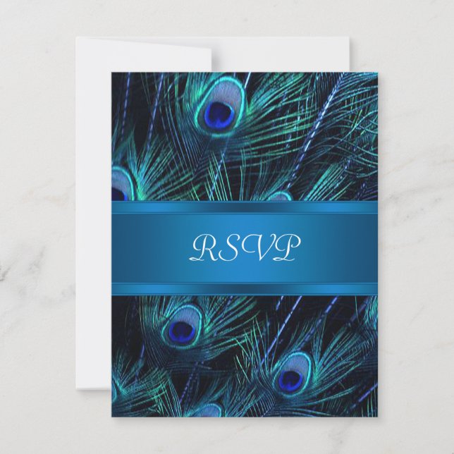 Cartons Réponse Mariage Royal Blue Purple Peacock Plumes (Devant)