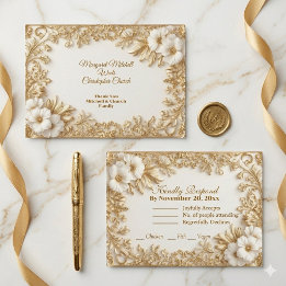 Cartons Réponse Mariage Royal de Luxe Orné d'Or au Patrimoine Flor