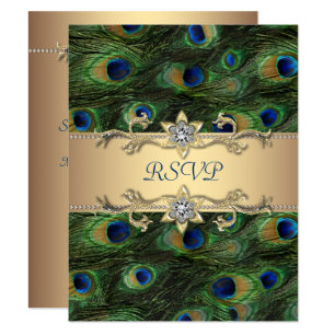 Cartons Réponse Mariage Royal Indien Paon Or Vert Emeraude