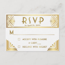 Mariage RSVP, Grand Gatsby, or sur blanc
