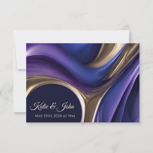 Cartons Réponse Mariage RSVP-Moderne Abstrait- Bleu Purple Or (Devant)