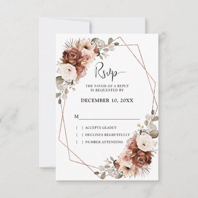 Cartons Réponse Mariage rustique boho Terracotta Rouille Herbe des (Devant)