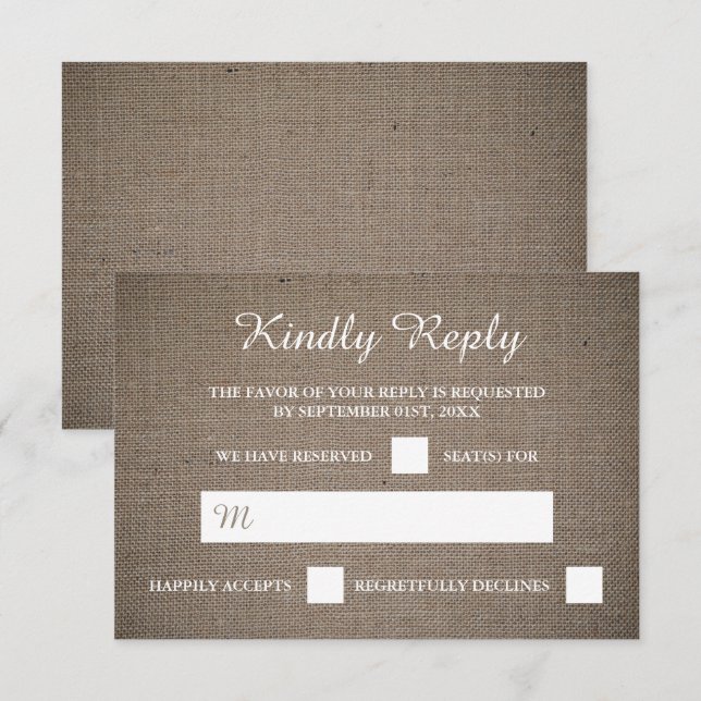 Cartons Réponse Mariage Rustique Burlap (Devant / Derrière)