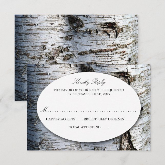 Cartons Réponse Mariage rustique de Birch Tree (Devant / Derrière)