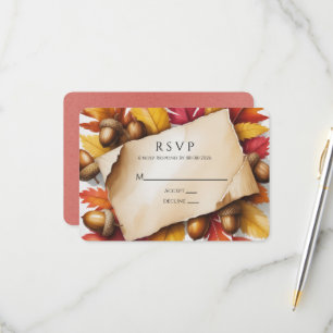 Cartons Réponse Mariage rustique de feuilles d'automne et de gland