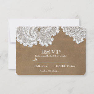 Cartons Réponse Mariage rustique élégant dentelle blanche et marro