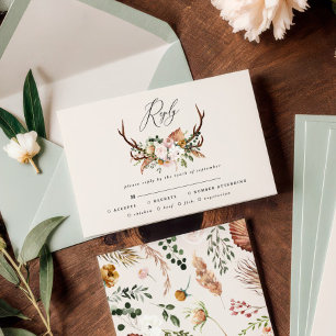Cartons Réponse Mariage rustique élégant floral rose terracotta en