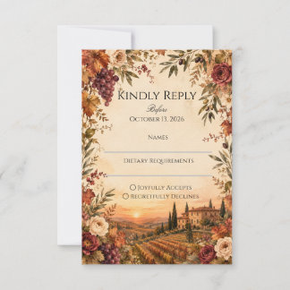 Cartons Réponse Mariage rustique en Toscane | Vignoble automnal