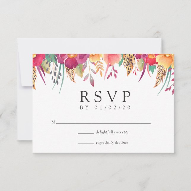 Cartons Réponse Mariage Safari Floral Aquarelle (Devant)