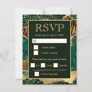 Cartons Réponse Mariage Safari Vert et Or Paillettes Agate