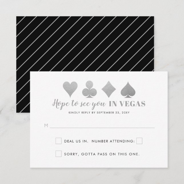 Cartons Réponse Mariage Silver Black Las Vegas Signé Drôle Libellé (Devant / Derrière)