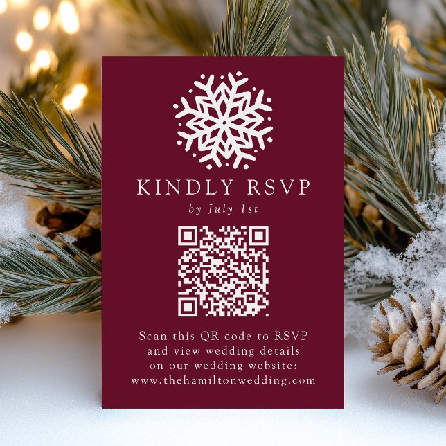 Cartons Réponse Mariage Simple Code QR Vin Flocon de Neige (Créateur téléchargé)