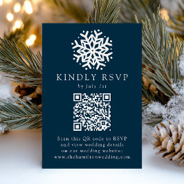 Cartons Réponse Mariage simple flocon de neige Navy QR Code