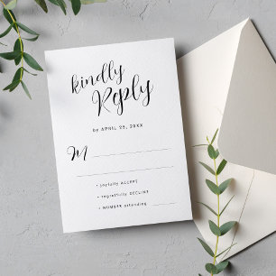 Cartons Réponse Mariage simple minimaliste noir et blanc