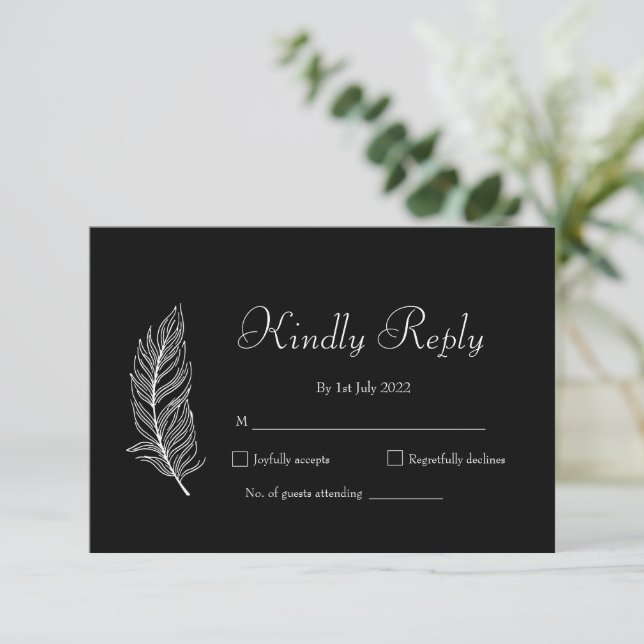 Cartons Réponse Mariage simple noir et blanc ROE (Debout devant)