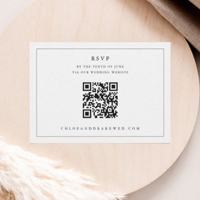Cartons Réponse Mariage simple QR code noir et blanc  (Simple QR code Wedding RSVP Enclosure Card.)