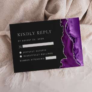 Cartons Réponse Mariage sombre agate argent violet