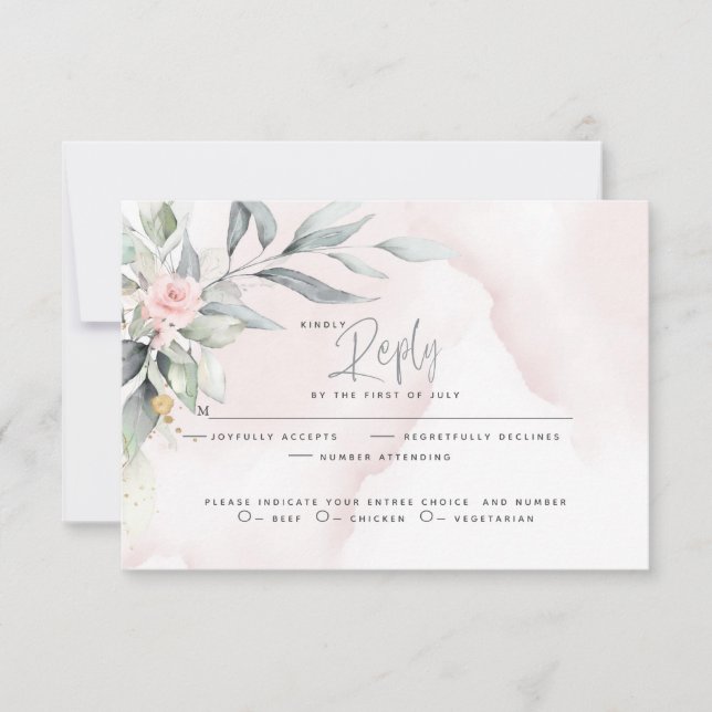 Cartons Réponse Mariage | Spray floral rose boisé rustique (Devant)