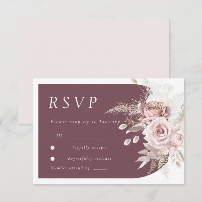 Cartons Réponse Mariage tendance Berry Blush Ivory Boho Arch (Devant / Derrière)