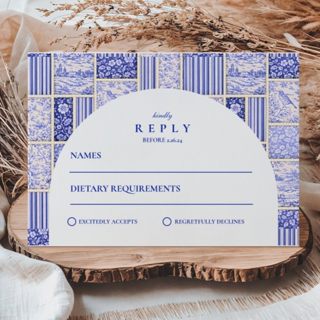 Cartons Réponse Mariage Toile Patchwork Bleu Blanc (Créateur téléchargé)