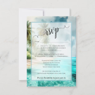 Cartons Réponse Mariage Tropical Plage Aquarelle Eaux Côtières