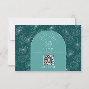 Cartons Réponse Mariage Turquoise de palme tropicale à l'arc de co