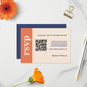 Cartons Réponse Mariage Typographie Moderne Gras Orange Bleu Marin