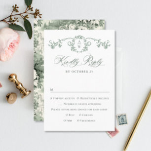 Cartons Réponse Mariage vert de l'âge orné victorien Grace Floral