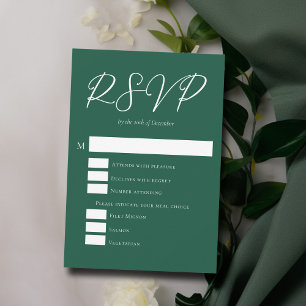 Cartons Réponse Mariage vert Emerald avec choix de repas