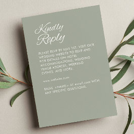 Cartons Réponse Mariage vert minimaliste Sage Script