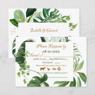 Cartons Réponse Mariage Vert Monstera Feuilles Cadre Aquarelle