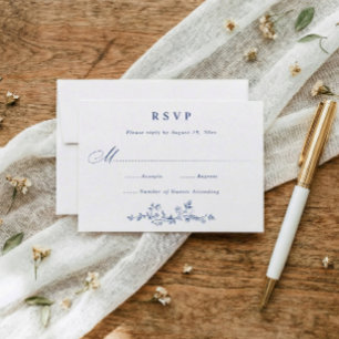 Cartons Réponse Mariage Victorien Vintage Fleur Bleu Nuit Français