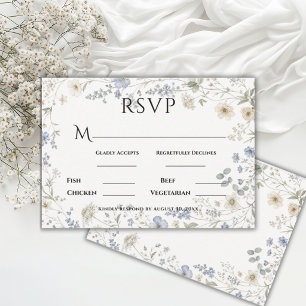 Cartons Réponse Mariage Vintage aux Fleurs Sauvages Simples Bleues