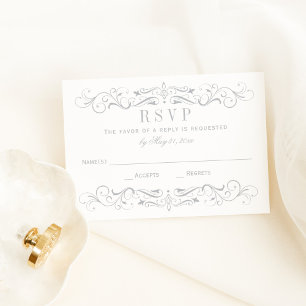 Cartons Réponse Mariage vintage blanc et gris argenté