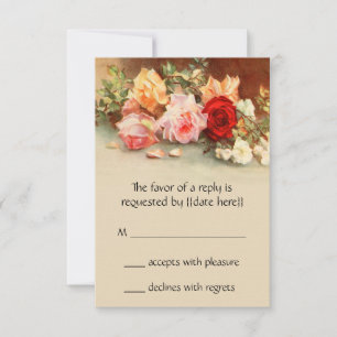 Cartons Réponse Mariage vintage, Fleurs Roses anciennes encore vie