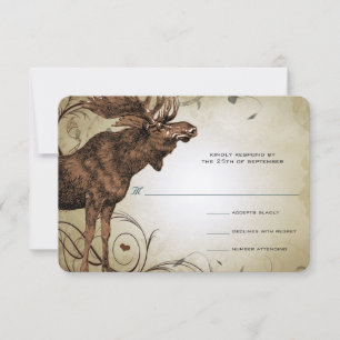 Cartons Réponse Mariage vintage Moose Forest Lodge Ranch Wedding R