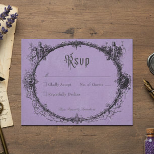 Cartons Réponse Mariage Violet Cadre Noir Toile Gothique Vintage