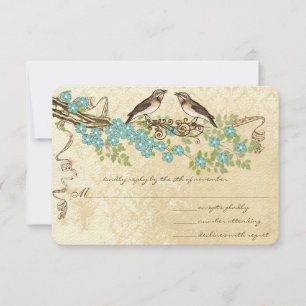 Cartons Réponse Mariages d'oiseaux Vintages en fleurs de cerisier 
