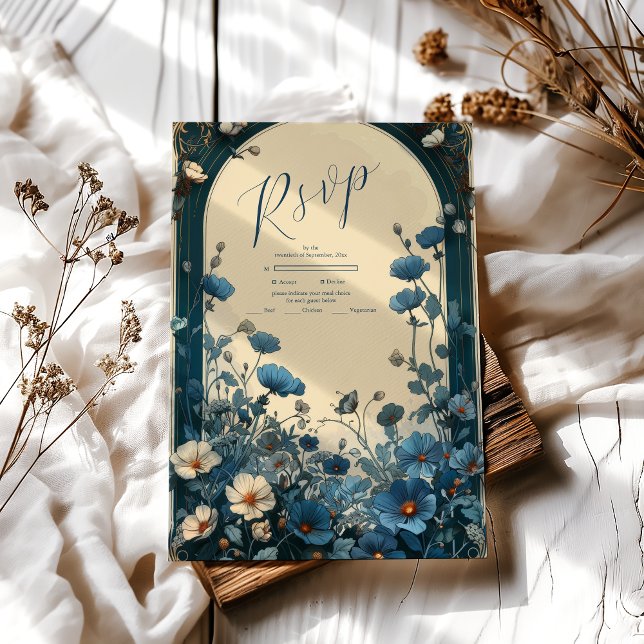 Cartons Réponse Marine Bleu Art Nouveau Mariage (Créateur téléchargé)