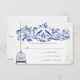 Cartons Réponse Marine Blue Birdcage Chêne Vintage Oiseaux Mariage