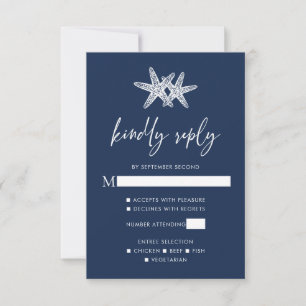Cartons Réponse Marine Blue Modern Beach Starfish Mariage